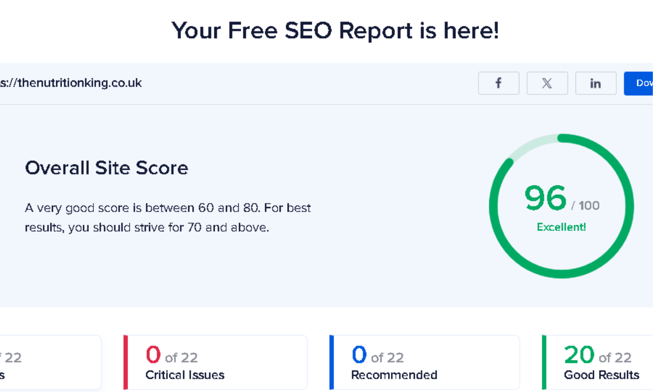 The Nutrition King SEO score after optimization