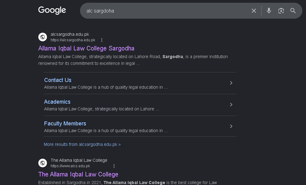 Allama Iqbal Law College Google search ranking results